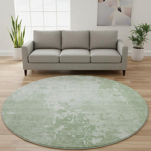 HomeRoots 8' X 8' Mint Green & Beige Abstract Washable Round Rug - Stain Resistant, UV Protected & Soft! 692574