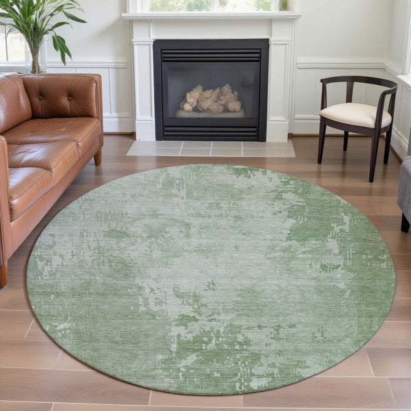 HomeRoots 8' X 8' Mint Green & Beige Abstract Washable Round Rug - Stain Resistant, UV Protected & Soft! 692574