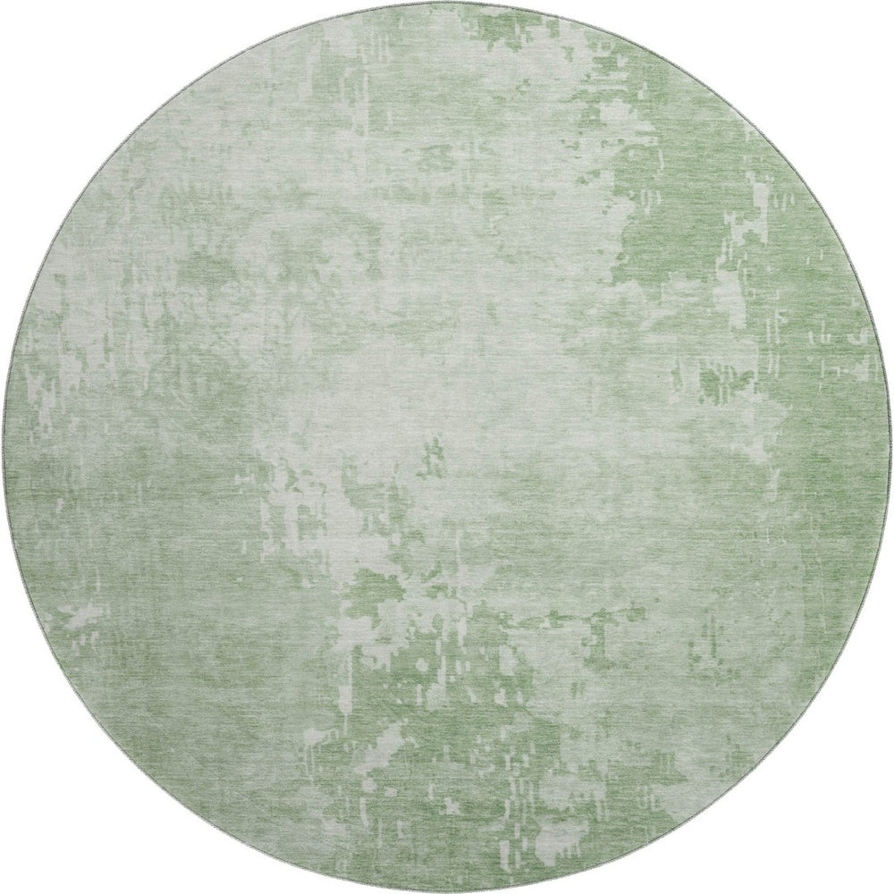 HomeRoots 8' X 8' Mint Green & Beige Abstract Washable Round Rug - Stain Resistant, UV Protected & Soft! 692574
