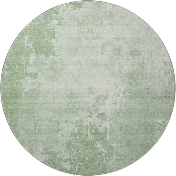 HomeRoots 8' X 8' Mint Green & Beige Abstract Washable Round Rug - Stain Resistant, UV Protected & Soft! 692574