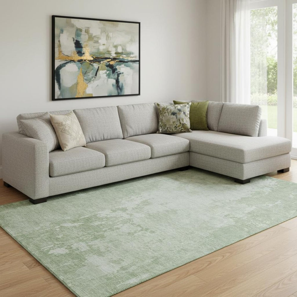 HomeRoots 8' Mint Green & Beige Abstract Area Rug - Washable, UV-Protected, Non-Slip for High-Traffic Spaces 692575