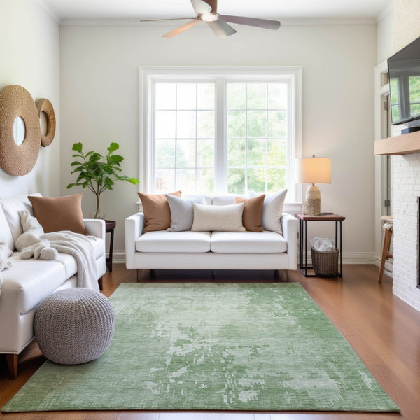 HomeRoots 10' Mint Green & Beige Abstract Washable Area Rug – UV Protected, Stain Resistant, Soft Polyester 692577