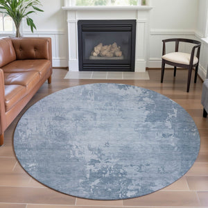 HomeRoots 8' X 8' Sky Blue & Ivory Abstract Round Rug - UV Protected, Washable & Kid-Friendly for Every Space 692580