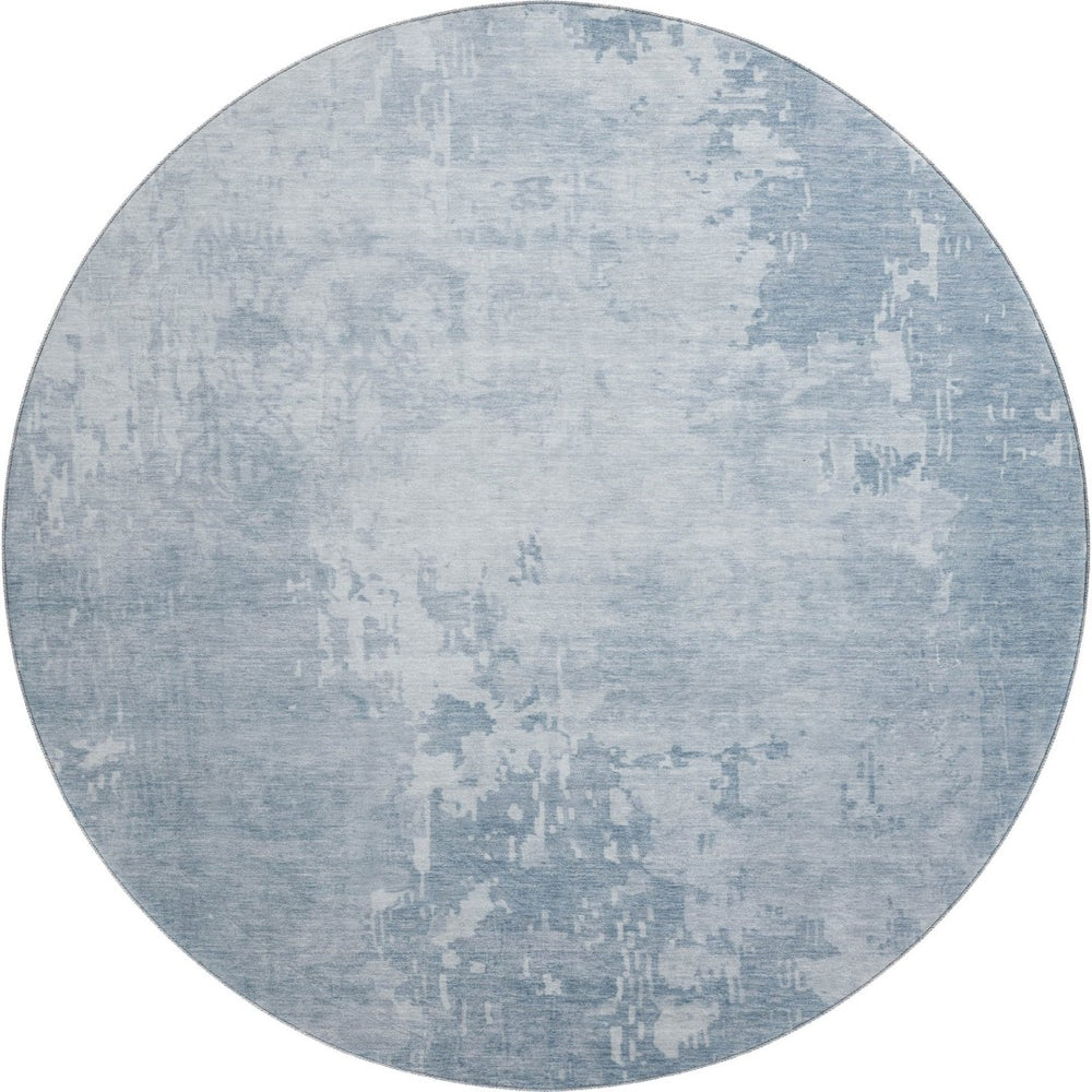 HomeRoots 8' X 8' Sky Blue & Ivory Abstract Round Rug - UV Protected, Washable & Kid-Friendly for Every Space 692580