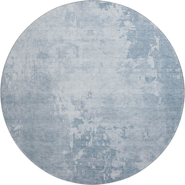 HomeRoots 8' X 8' Sky Blue & Ivory Abstract Round Rug - UV Protected, Washable & Kid-Friendly for Every Space 692580