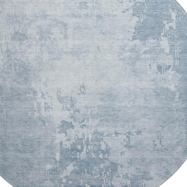 HomeRoots 8' X 8' Sky Blue & Ivory Abstract Round Rug - UV Protected, Washable & Kid-Friendly for Every Space 692580