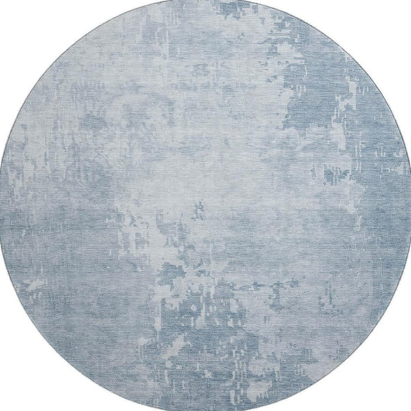 HomeRoots 8' X 8' Sky Blue & Ivory Abstract Round Rug - UV Protected, Washable & Kid-Friendly for Every Space 692580