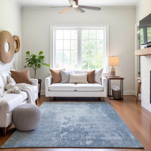HomeRoots 9' X 12' Sky Blue & Ivory Abstract Area Rug - Washable, UV Protected, Durable & Stylish for Busy Homes 692582