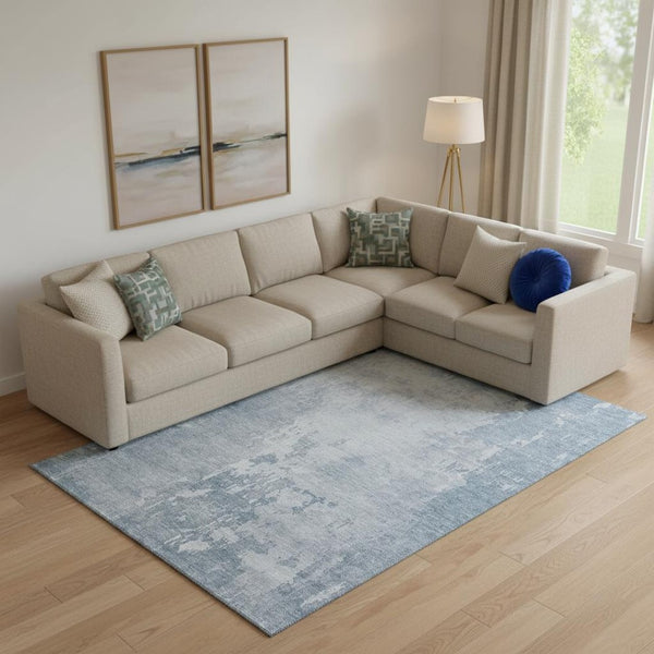 HomeRoots 10' Sky Blue and Ivory Abstract Area Rug - Washable, UV Protected, Durable, Ideal for Modern Spaces 692583
