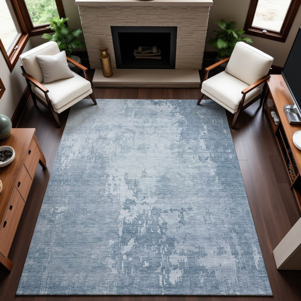 HomeRoots 10' Sky Blue and Ivory Abstract Area Rug - Washable, UV Protected, Durable, Ideal for Modern Spaces 692583