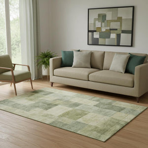 HomeRoots 5' X 8' Artichoke Green Geometric Area Rug – Washable, UV-Protected, Durable & Stylish for Any Room 692585