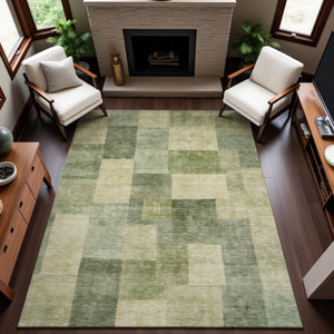 HomeRoots 5' X 8' Artichoke Green Geometric Area Rug – Washable, UV-Protected, Durable & Stylish for Any Room 692585