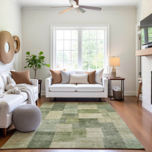 HomeRoots 5' X 8' Artichoke Green Geometric Area Rug – Washable, UV-Protected, Durable & Stylish for Any Room 692585