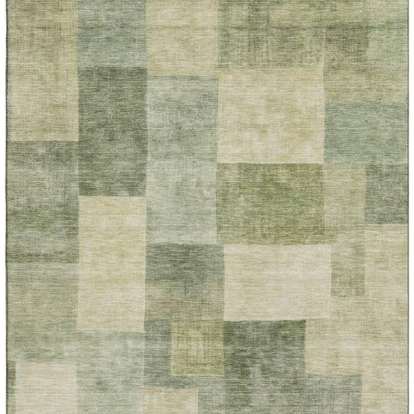 HomeRoots 5' X 8' Artichoke Green Geometric Area Rug – Washable, UV-Protected, Durable & Stylish for Any Room 692585