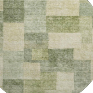 HomeRoots 8' Round Artichoke Green & Beige Geometric Washable Rug - UV Protected, Stain-Resistant, Non-Slip! 692586