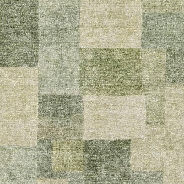 HomeRoots 9' X 12' Artichoke Green & Beige Geometric Washable Area Rug with UV Protection for High-Traffic Spaces 692588