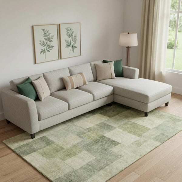 HomeRoots 10' X 14' Artichoke Green & Beige Geometric Area Rug - Washable, UV Protected & Durable Design 692589