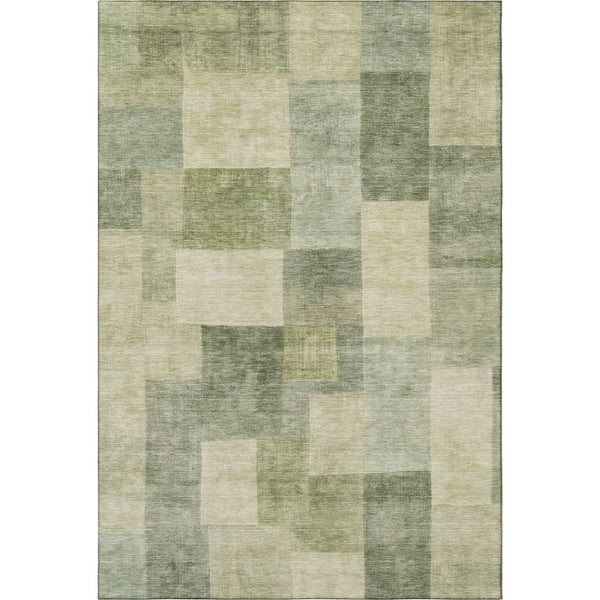 HomeRoots 10' X 14' Artichoke Green & Beige Geometric Area Rug - Washable, UV Protected & Durable Design 692589