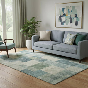 HomeRoots 5' Pale Aqua Blue & Ivory Geometric Area Rug - Washable, UV-Resistant, Perfect for Busy Homes! 692591