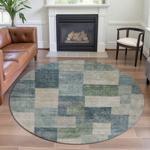 HomeRoots 8' X 8' Pale Aqua Blue Geometric Round Rug - Stylish, Washable, UV-Protected, Perfect for Homes! 692592