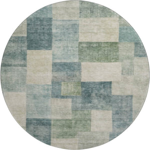 HomeRoots 8' X 8' Pale Aqua Blue Geometric Round Rug - Stylish, Washable, UV-Protected, Perfect for Homes! 692592