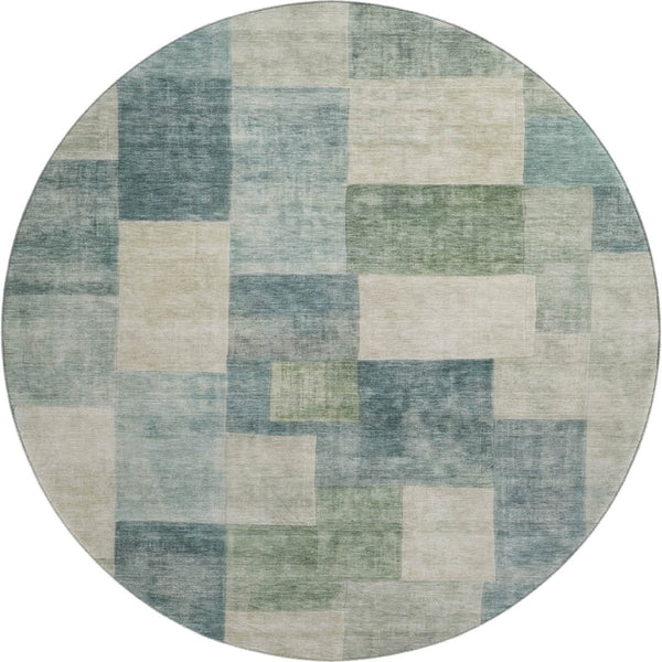HomeRoots 8' X 8' Pale Aqua Blue Geometric Round Rug - Stylish, Washable, UV-Protected, Perfect for Homes! 692592