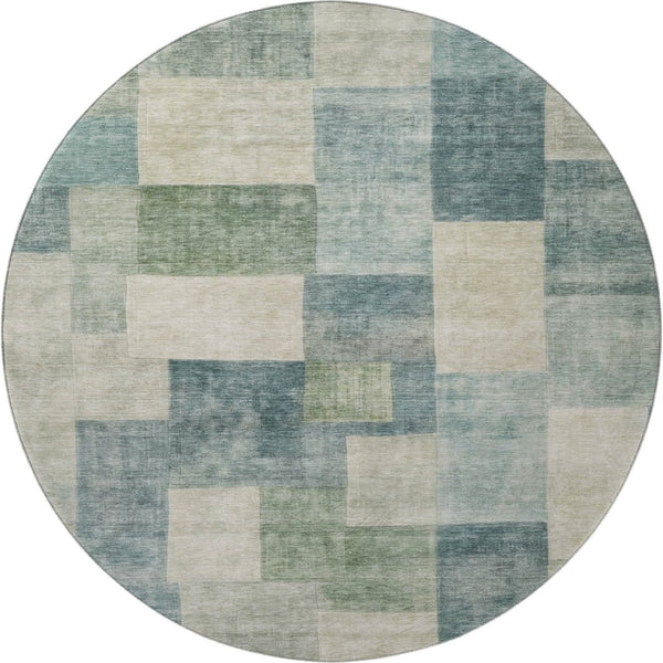 HomeRoots 8' X 8' Pale Aqua Blue Geometric Round Rug - Stylish, Washable, UV-Protected, Perfect for Homes! 692592