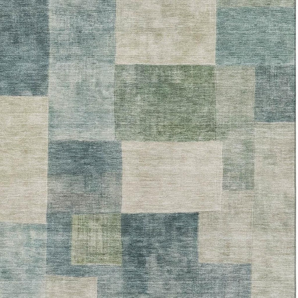 HomeRoots 8' Pale Aqua Blue and Ivory Geometric Area Rug - Washable, UV Protected, Perfect for Active Homes! 692593