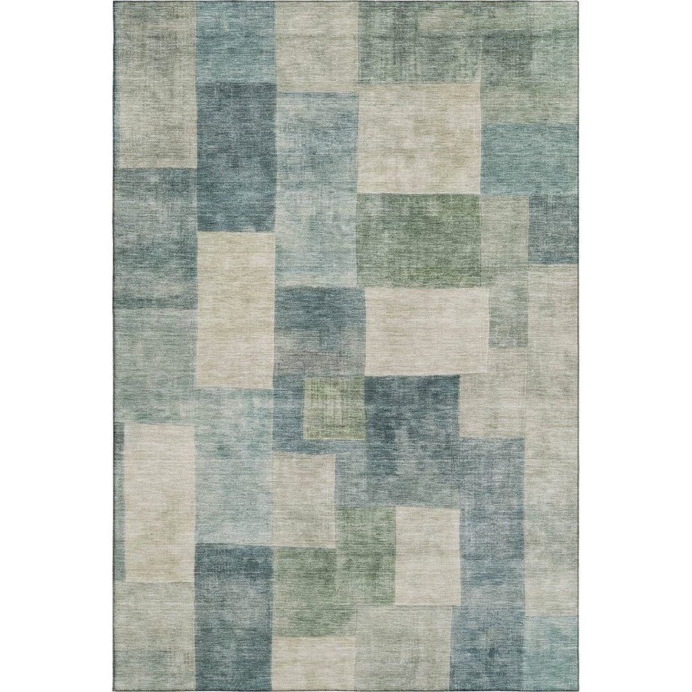 HomeRoots 9' X 12' Stylish Pale Aqua Blue & Ivory Geometric Washable Area Rug with UV Protection & Non-Slip Backing 692594