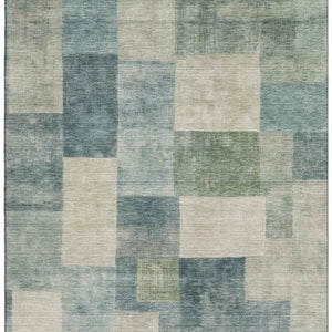 HomeRoots 10' Modern Pale Aqua Blue and Ivory Geometric Area Rug - Washable, UV Protected, Non-Slip Safety 692595
