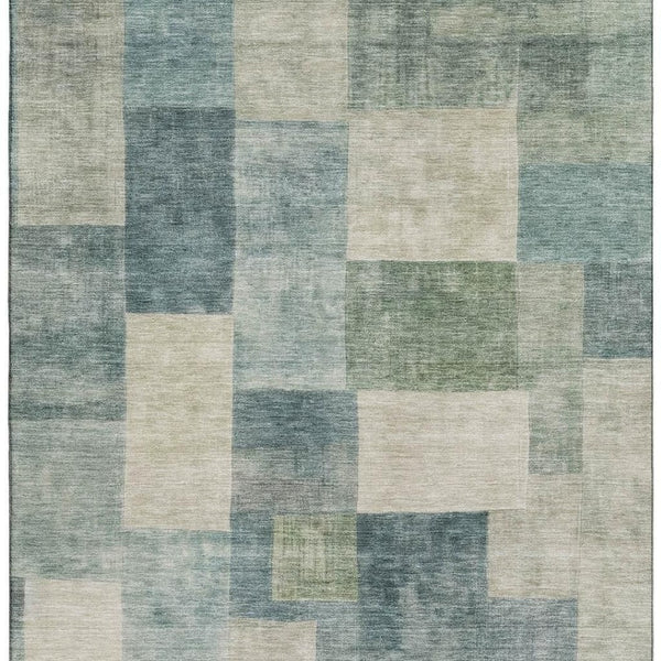 HomeRoots 10' Modern Pale Aqua Blue and Ivory Geometric Area Rug - Washable, UV Protected, Non-Slip Safety 692595