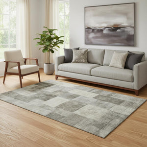HomeRoots 5' X 8' Washable Geometric Area Rug in Taupe, Ivory & Khaki - UV Protected, Stain-Resistant Design! 692597