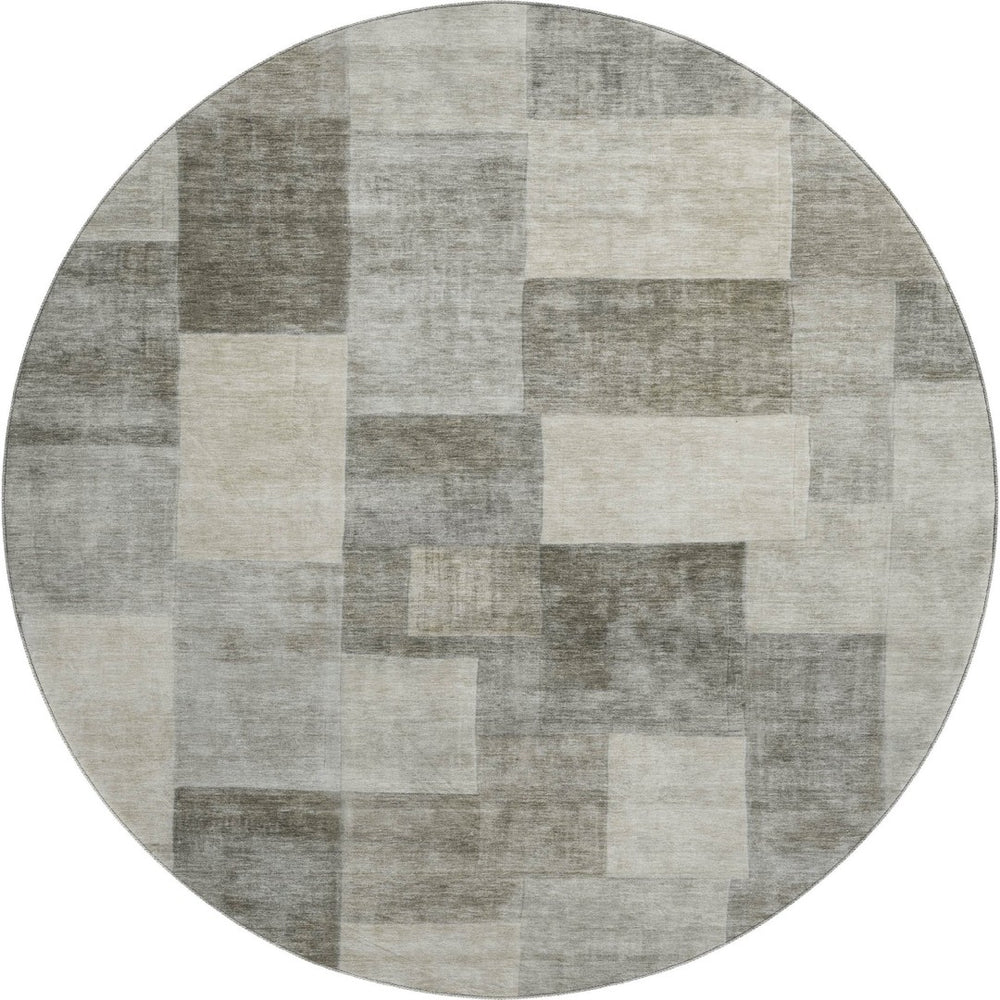 HomeRoots 8' X 8' Washable Round Rug in Taupe Ivory Khaki Geometric Design - UV Resistant & Stain Proof! 692598