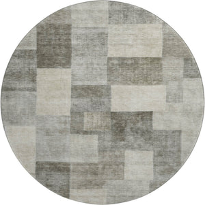 HomeRoots 8' X 8' Washable Round Rug in Taupe Ivory Khaki Geometric Design - UV Resistant & Stain Proof! 692598