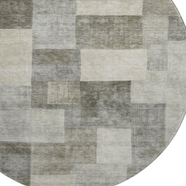 HomeRoots 8' X 8' Washable Round Rug in Taupe Ivory Khaki Geometric Design - UV Resistant & Stain Proof! 692598