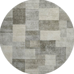 HomeRoots 8' X 8' Washable Round Rug in Taupe Ivory Khaki Geometric Design - UV Resistant & Stain Proof! 692598