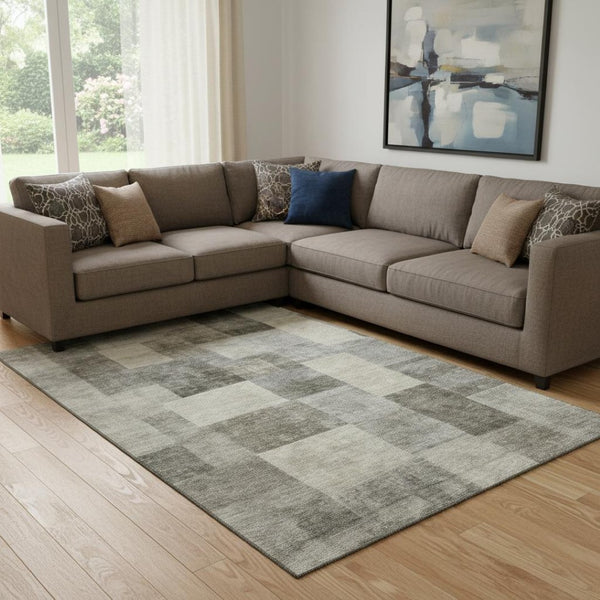 HomeRoots 8' Durable Taupe Ivory Khaki Geometric Washable Area Rug with UV Protection for Stylish Living Spaces 692599