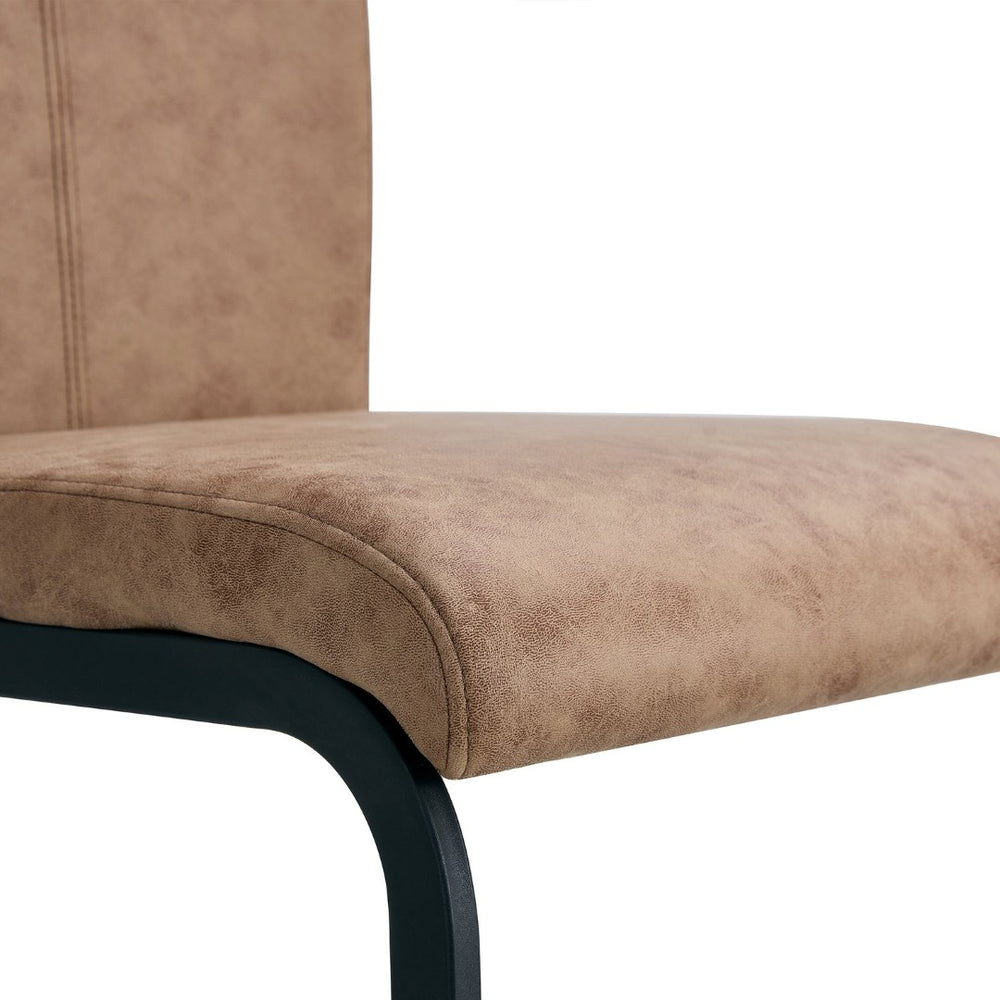 English Elm Table 5-Piece Dining Set - Modern Wood Textured Table With 4 Brown Tech Fabric Chairs & Black Legs W1151S03584-GIGA