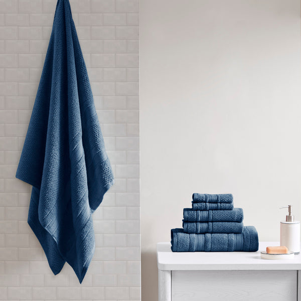 JLA Home Madison Park Essentials - Super Super Soft Cotton Quick Dry Bath Towel Set 6-Piece — Antimicrobial, OEKO-TEX Certified Luxury Blue MPE73-667