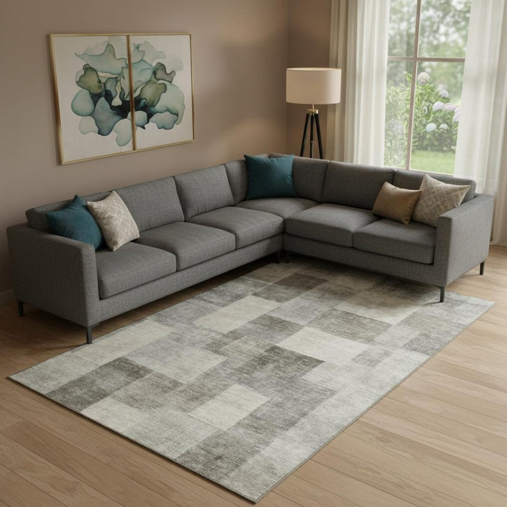 HomeRoots 9' X 12' Stylish Taupe Ivory Khaki Geometric Area Rug - Washable, UV Protected & Stain Resistant! 692600