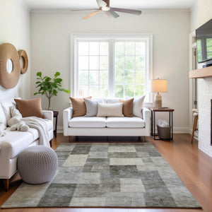 HomeRoots 9' X 12' Stylish Taupe Ivory Khaki Geometric Area Rug - Washable, UV Protected & Stain Resistant! 692600
