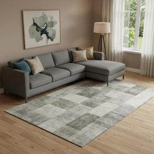 HomeRoots 10' X 14' Geometric Area Rug in Taupe, Ivory & Khaki - Washable, UV-Protected, Durable Design! 692601