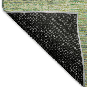 HomeRoots 5' X 8' Artichoke Green, Blue & Copper Striped Washable Area Rug with UV Protection for Homes 692603