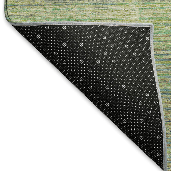 HomeRoots 5' X 8' Artichoke Green, Blue & Copper Striped Washable Area Rug with UV Protection for Homes 692603
