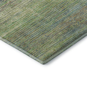 HomeRoots 5' X 8' Artichoke Green, Blue & Copper Striped Washable Area Rug with UV Protection for Homes 692603