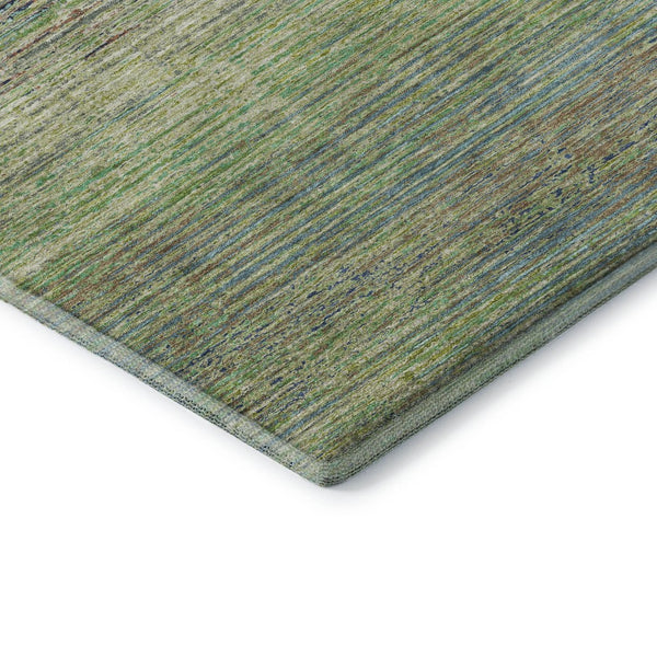 HomeRoots 5' X 8' Artichoke Green, Blue & Copper Striped Washable Area Rug with UV Protection for Homes 692603
