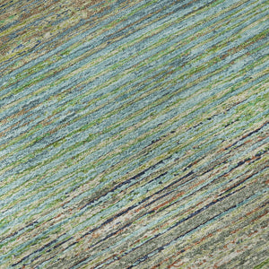 HomeRoots 5' X 8' Artichoke Green, Blue & Copper Striped Washable Area Rug with UV Protection for Homes 692603