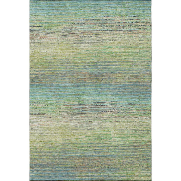 HomeRoots 5' X 8' Artichoke Green, Blue & Copper Striped Washable Area Rug with UV Protection for Homes 692603