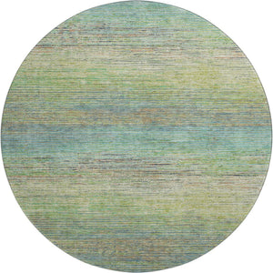HomeRoots 8' X 8' Artichoke Green, Blue & Copper Striped Washable Rug with UV Protection for High-Traffic Areas 692604