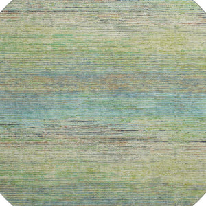 HomeRoots 8' X 8' Artichoke Green, Blue & Copper Striped Washable Rug with UV Protection for High-Traffic Areas 692604